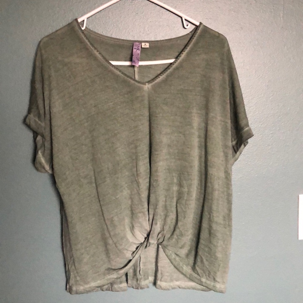 Green top with tie front detail